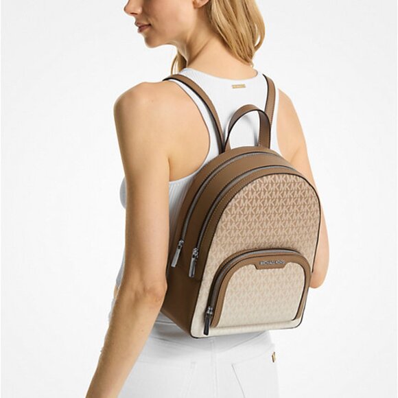 New Michael Kors Jaycee Medium Ombré Signature Logo Backpack Husk main image 4
